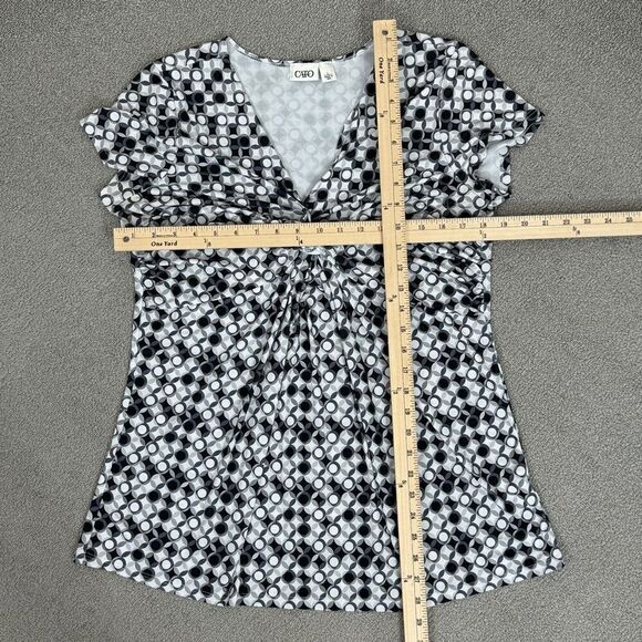 Cato Twist Front Geometric Print Tunic Top Grey White Large Cap Sleeve - Picture 11 of 12
